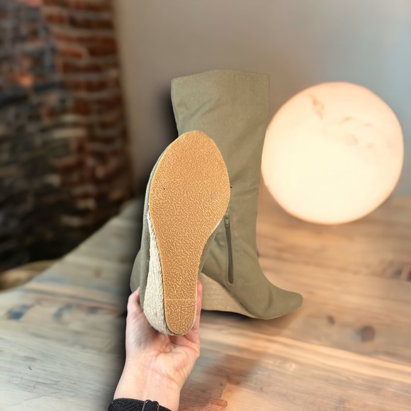 Fabric tall boots wedges espadrilles woven khaki linen-look Spring/Summer gypsy - Picture 3 of 6